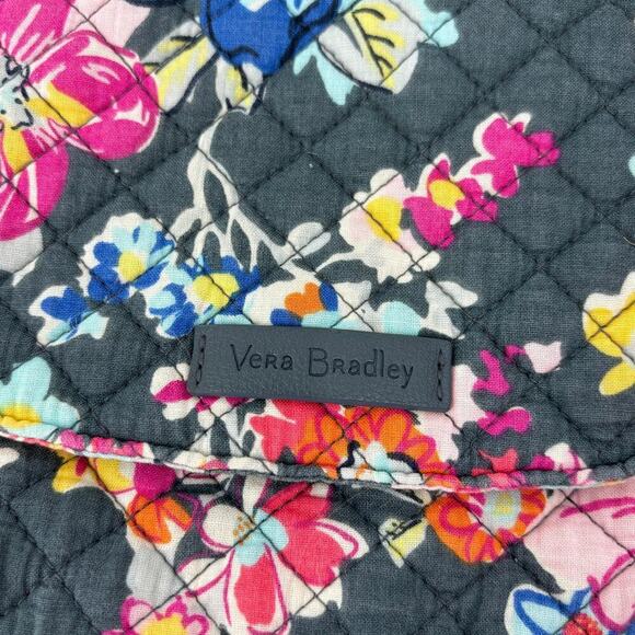Vera Bradley Quilted Shoulder Tote Handbag Zip Top Gray Pretty Posies Pattern - Picture 5 of 14